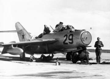 Soviet fighter jet at Tukums airfield, 1967. Tukums Museum archive.