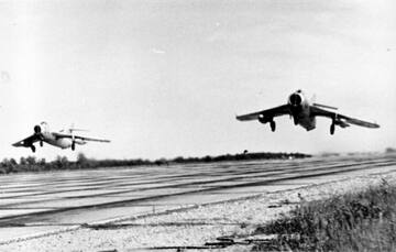 Soviet fighters at Tukums airfield, 1967. Tukums Museum archive.