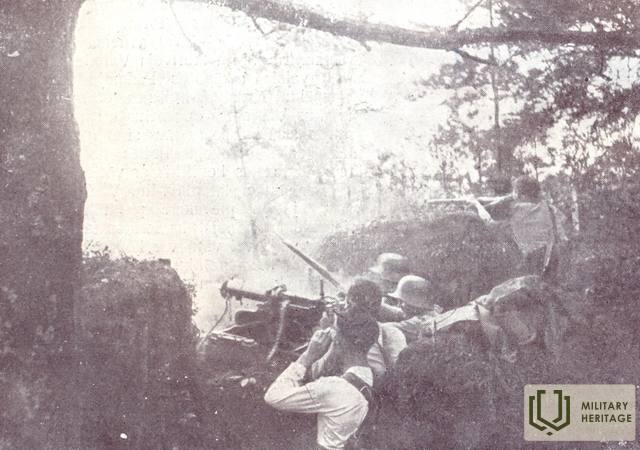 Landesvēra karavīri Cēsu kaujās 1919. g. jūnijā. Preses foto no Cēsu Vēstures un mākslas muzeja.