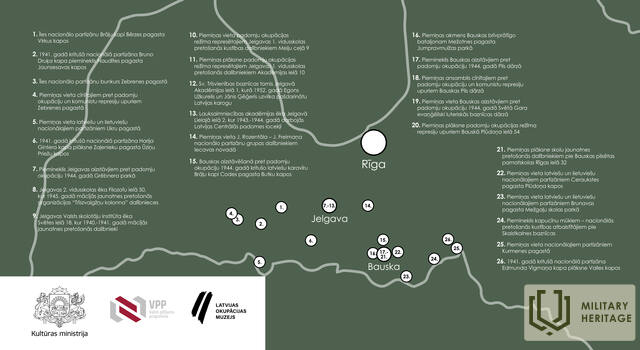 Die Route „Widerstand gegen das sowjetische Besatzungsregime in Zemgale“ wurde in Zusammenarbeit mit dem staatlichen Forschungsprogramm, dem Besatzungsmuseum und dem Kulturministerium vorbereitet.